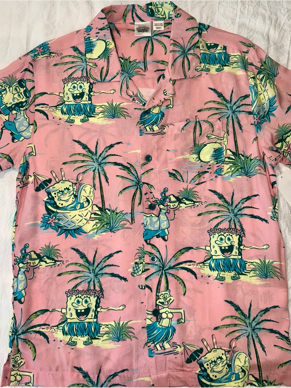SpongeBob Squarepants Pink Tropical Camp Shirt